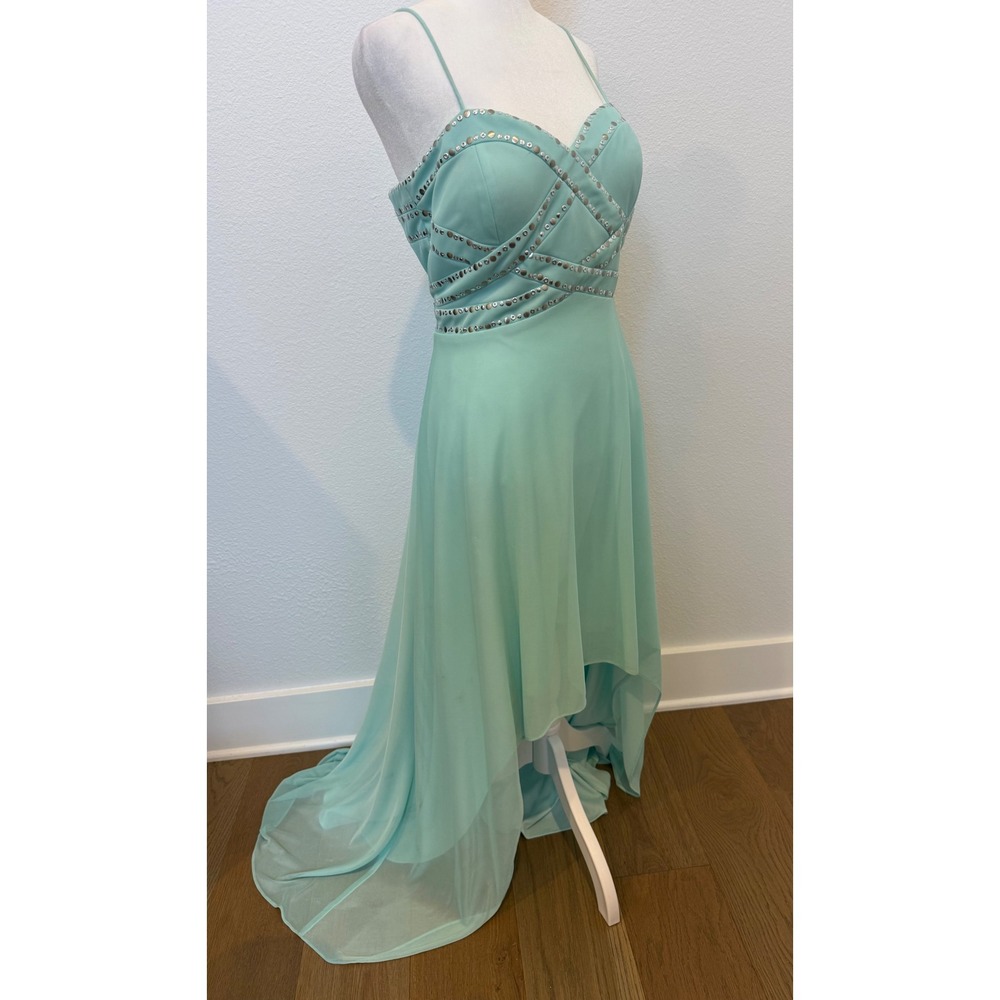Cache Rhinestone‎ Embellished Hi Low Prom Dress Gown Mint Green Size 10